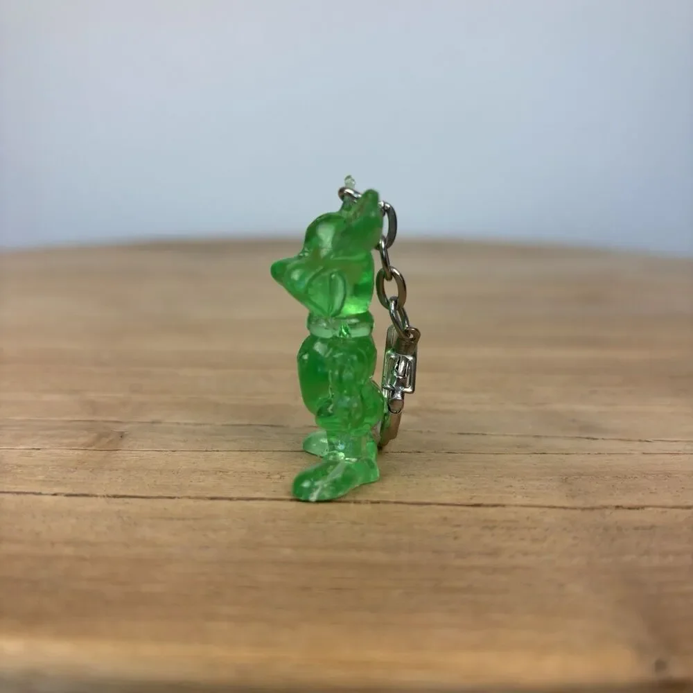 Vintage Keychain Green Mouse Key Ring Acrylic Chuck E. Cheese Retro Jelly Figure
